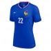 Camisa de Futebol França Theo Hernandez #22 Equipamento Principal Mulheres Europeu 2024 Manga Curta